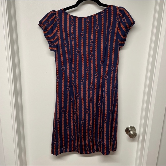 Shoshanna Silk Chain Print Shift Dress Navy Sz 8 - Picture 2 of 4